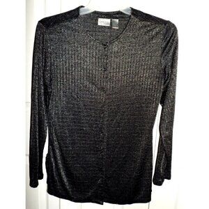 Chico's M (1) Gray Collarless Snap Front Jacket Long Sleeve Slinky